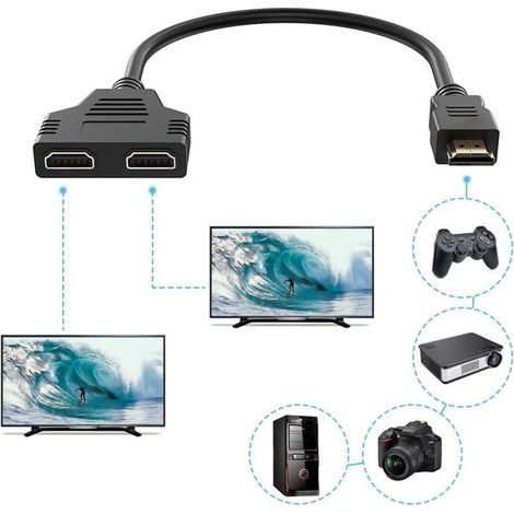 Prise HDMI 1 mâle vers Double HDMI 2 Femelle,Répartiteur HDMI câble Adaptateur convertisseur pour lecteurs de DVD/HDTV/Moniteur LCD et Les projecteurs (1/4)
