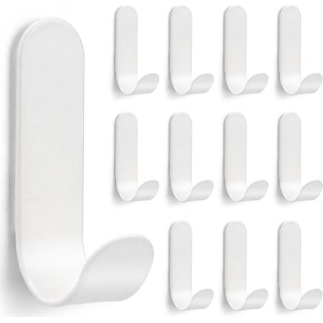 12 Crochets Adhésifs, Crochets Auto-Adhésifs, Crochets Muraux En Acier Inoxydable, Sans Perçage, Crochets Porte-Serviettes Pour Salle De Bain Et Cuisine (Blanc, 12 Pièces) (1/5)