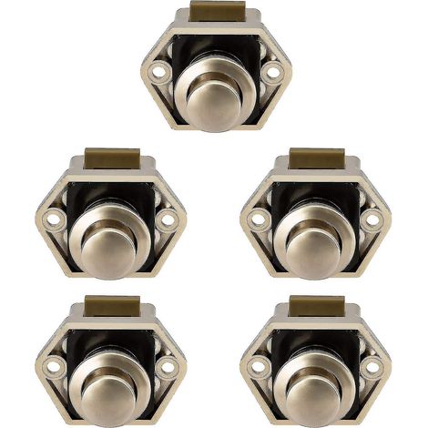 10 mini verrous de porte de tiroir/placard à bouton-poussoir pour caravane/camping-car, nickel-nickel, 5 pièces (1/5)