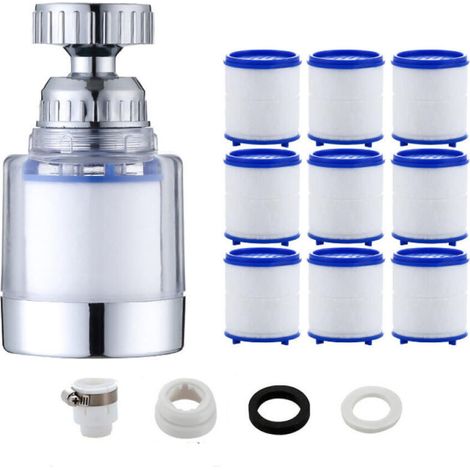 1 Pièces Filtre Robinet Anti Calcaire Rotatif À 360°, Transparent, Avec 9 Éléments Filtrants En Coton Pp, Filtre Robinet