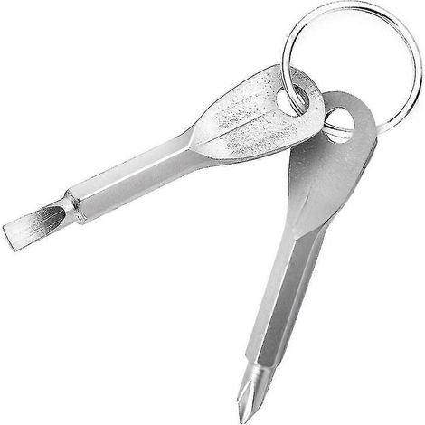 Mini outil de poche multifonctionnel, portable pour les situations d'urgence en extérieur avec anneau porte-clés, 2 tournevis de poche (argent) [jkw] (1/5)