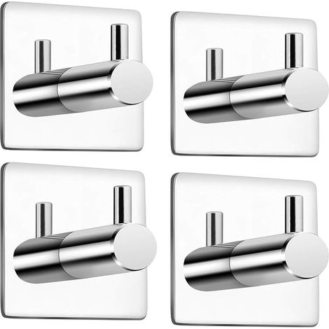 4 Pack Stainless Steel Wall Hooks Chrome Silver Plated No Drilling for Bathroom and Kitchen for Towels Keys Robe Utensils (1/5)