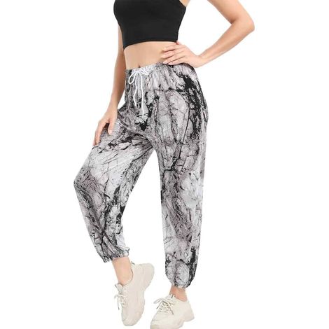 1 pantalon femme, élastique et bouffant, en lin et coton, gris, taille S, pour yoga et détente quotidienne (1/5)