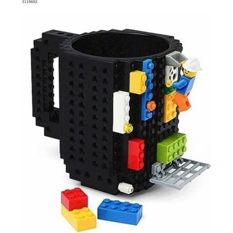 Creative DIY Building Blocks Coffee Mug, Lego Style Plastic Decompression Cup, Black (1/4)