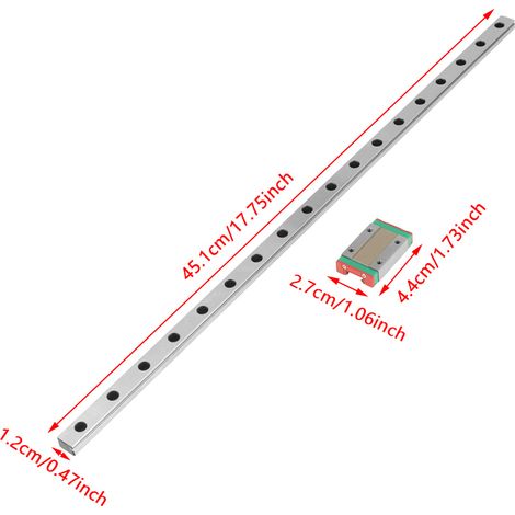 1 guide linéaire miniature MGN12H, longueur 450 mm, largeur 12 mm, bloc coulissant (1/5)