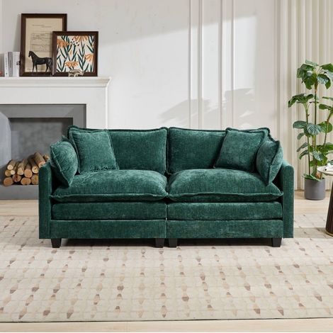 Divano modulare 2 posti 198x75x84 cm in tessuto ciniglia verde FloraGrace (1/5)