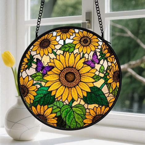 Capteur de Soleil en Vitrail Décoration Spirituelle pour Maison 9cm