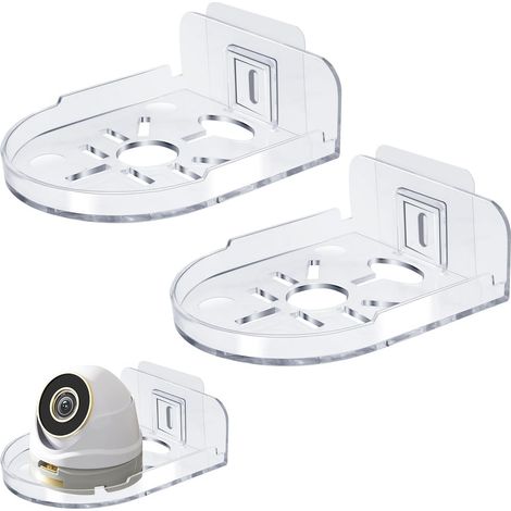 Juego de 2 estantes de pared para cámaras, soporte de pared sin perforaciones para cámaras, soporte adhesivo universal para monitores de bebé, vigilancia interior y exterior, transparente