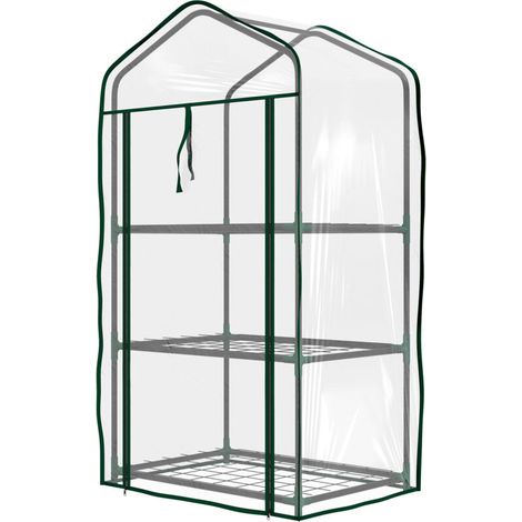 Serra da giardino a 3 ripiani, dimensioni 59L x 39W x 127H cm, metallo verniciato a polvere, verde trasparente -Crezuo