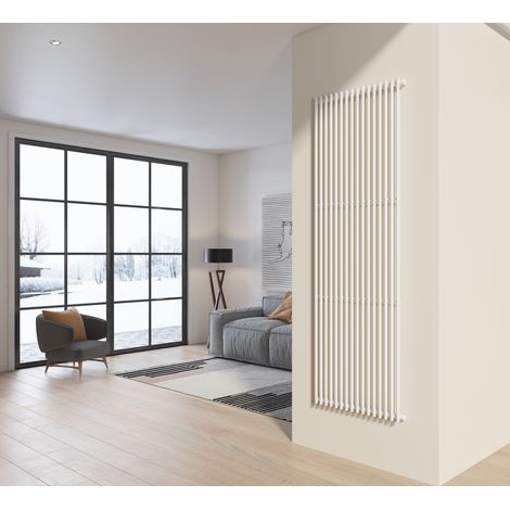 Radiatore design 200x66 cm (16 tubi) in acciaio bianco a tubi tondi interasse verticale H. 200 PISA