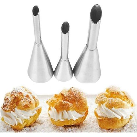 Ensemble de 3 douilles à choux à la crème en acier inoxydable pour la décoration de gâteaux et cupcakes. (1/5)
