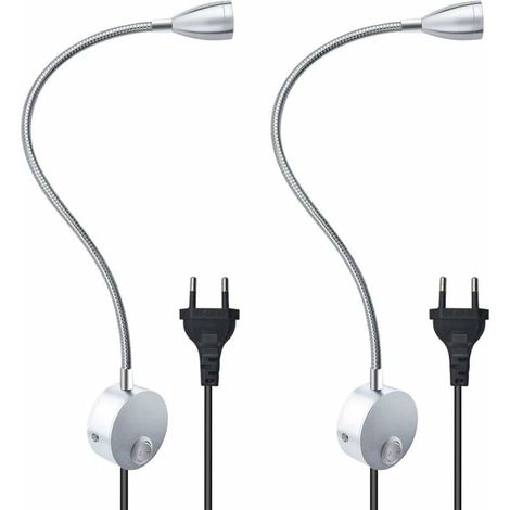 Lampe De Lecture Murale - Col De Cygne Flexible - Prise Européenne - 3 W - 3000 K - Argent - Lot De 2