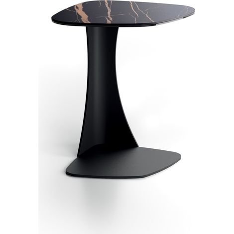 Tavolino Menhir 45x45 cm con top in ceramica su vetro effetto marmo nero portoro e struttura in metallo verniciato nero - Menhir (1/2)