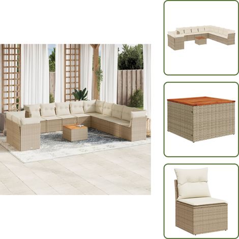12-tlg. Garten-Sofagarnitur mit Kissen Beige Poly Rattan - Gartenmöbel Set - PE-Rattan Möbel - Outdoor Sofa - Esstisch - Lounge Garnitur (1/5)