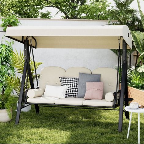 Balancín jardín 3 plazas con toldo metal 208 cm OKMYHOME (1/3)