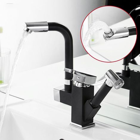 Robinet de cuisine haut de gamme, mitigeur multifonctionnel pivotant à 360° avec douchette extractible, couleur noire