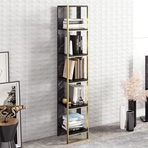 Decorotika Polka 5-Tier Bookshelf Multifunctional Etager Easy Assembly With Metal Frame For Living Room Bedroom Kitchen - Noir and Bendire And Doré(e) (1/3)
