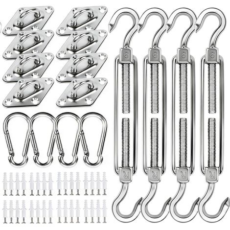 Kit de matériel de Pose de Voile d’ombrage en Acier Inoxydable 304 avec tendeur 15 cm, pour Installation de Voile d'ombrage rectangulaire Triangulaire, pour Jardin extérieur, 80 pièces (1/5)