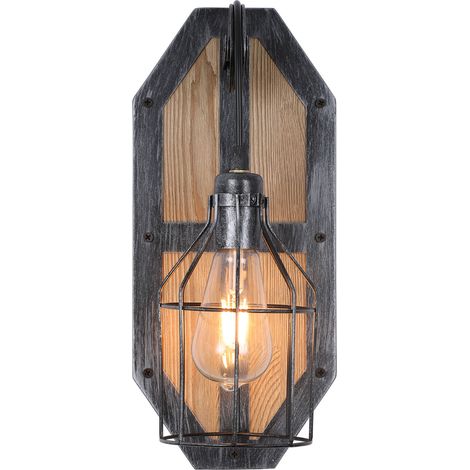 Applique vintage Rétro E27 Applique en noir Industriel intérieur Eclairage mural en bois pour salon chambre cuisine salle à manger couloir escalier cafés (sans ampoule), Luminaire (1/5)