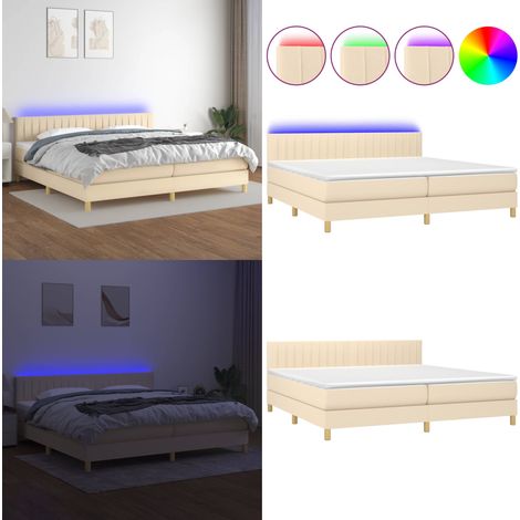 Sommier à lattes de lit et matelas et LED Crème 200x200cm Tissu - Sommier Tapissier - Lit Plateforme - Lit Avec Led - Matelas À Ressorts Ensachés - Têtière Ajustable - Home & Living (1/5)