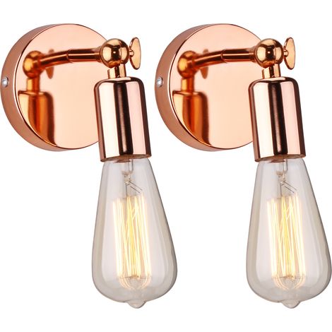Lámpara de Pared Vintage E27 Retro Industria 180° Giratorio Iluminación de Pared Interior para Sala Dormitorio Pasillo Oro Rosa 2PCS (1/5)