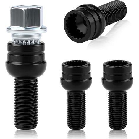 4 Boulons de Roue Antivol Noir M14 x 1.5 mm Écrous de Roue Sécurisés en Acier avec Clé de Sécurité, Protection Antivol pour Voitures (1/5)