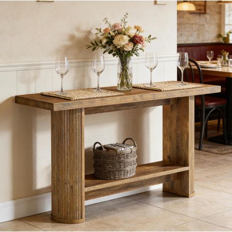 Table console en bois, marron, 140x30x80 cm, pour salon et entrée (1/5)