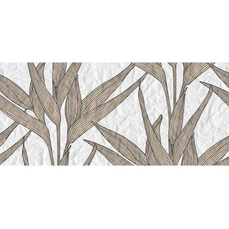 Papier peint panoramique feuille beige & blanc Tapisserie panoramique nature originale pour cuisine Papier peint panoramique design effet froissé (1/3)