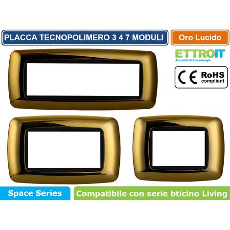 Placca bombata serie Space, 7 moduli, plastica, oro lucido, compatibile con serie BTicino Living - Ettroit LN88712