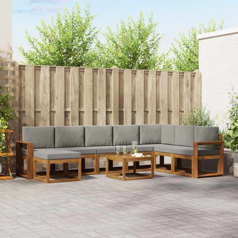 Outdoor-Sofagarnitur mit Kissen 9 pcs Natürlich und Hellgrau