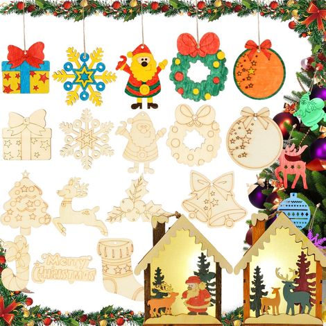 Christbaumhänger aus Holz, Weihnachtsdekorationen zum Bemalen, 12 Stück (1/5)