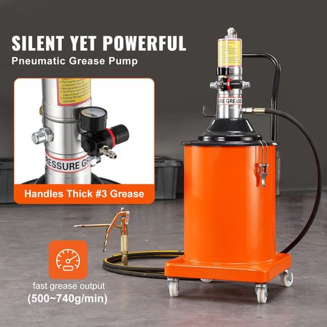 Pompe à graisse pneumatique 20L 5 gal, compresseur lubrification mobile avec flexible haute pression 4m et pistolet, bidon acier roulant, ratio 50:1 (1/5)