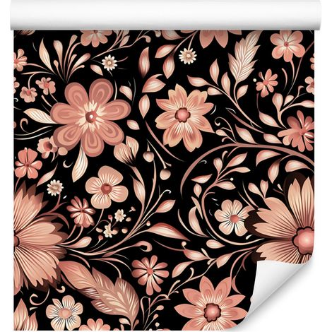 Papier peint fleuri aux tons rouille et marron pour salon et chambre, 50 x 1000 cm (1/5)