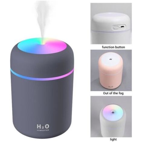 2 EN 1 Mini Humidificateur d'Air 300ML Arrêt Auto, Veilleuse colorée silencieux, pour Chambre Bureau, Gris foncé (1/3)