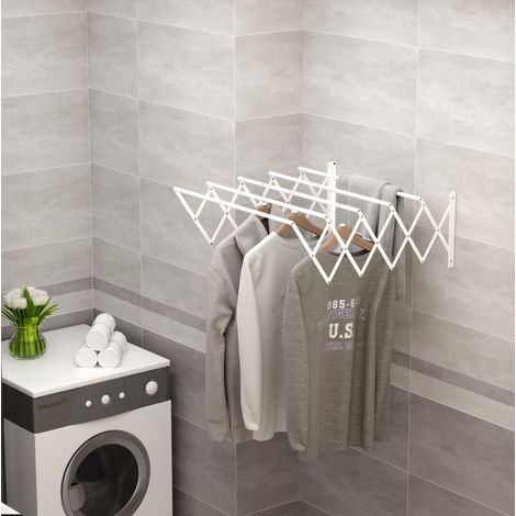 Étendoir mural pliable 63,5 x 60 x 20 cm en métal blanc DESVIAE (1/5)