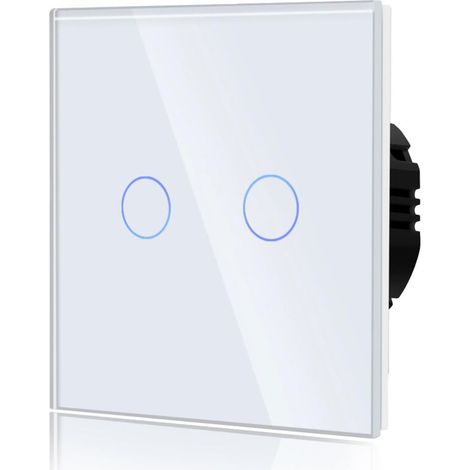 Interrupteur tactile commun interrupteur mural compatible avec les lumières LED panneau en cristal trempé écran tactile en verre avec boutons rétroéclairés 86 mm 2 chiffres 1 voie blanc (1/5)