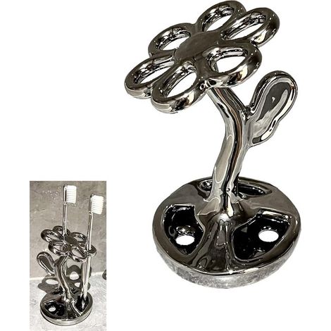 Porta spazzolini da bagno, organizer creativo in ceramica a forma di fiore per spazzolini da denti e pennelli da trucco, può contenere fino a 6 spazzolini, ideale per bagno e camera da letto. (1/5)
