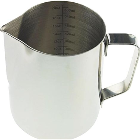 600-ml-Milchkännchen. Geeignet für Kaffeemaschinen, Milchaufschäumer und Metalldampfgarer. Ideales Edelstahl-Milchkännchen. Zum Aufschäumen von Milch, für die Verwendung mit einer Kaffeemaschine und a