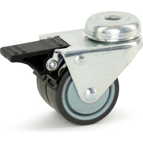 Roulette pivotante freinée - MESO - Noire - Trou central - 50mm - 90kg (1/2)