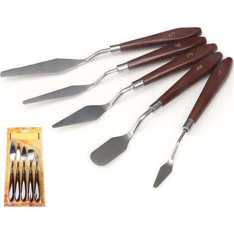 Set aus 5 Edelstahlspateln für Ölmalerei, Holzgriff, ideal für Künstler und Studenten. (1/5)