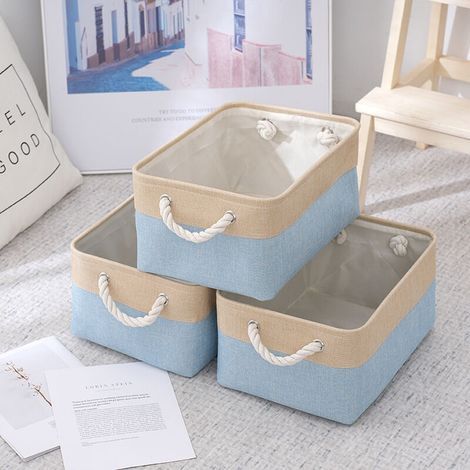 Collapsible storage boxes, cube-shaped fabric storage bins, family storage baskets, rope handles for bedroom, living room, clothes and toys, lockers or closet shelves (1/5)