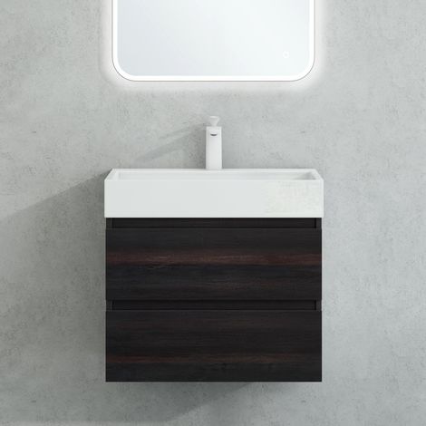 Mai & Mai Mobile Bagno Sospeso 60x38x56cm, Mobile da Bagno con 2 Cassetti Include Lavabo Bianco 60cm, Vulcano (1/5)