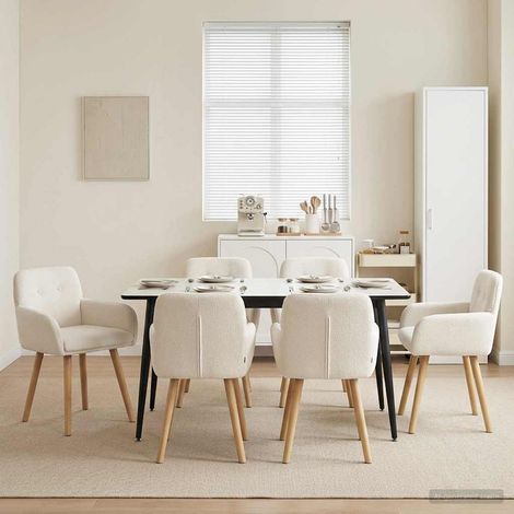 Lot de 6 chaises de salle à manger en bouclé crème avec accoudoirs 59 x 57 x 85 cm - PANGIVO (1/5)