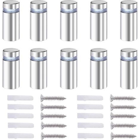20x Vis d'écartement, verre publicité Axe entretoise Boulon Fix Verre standoff publicité, acier Inox, 12X40mm, avec accessoires de montage à vis (1/5)