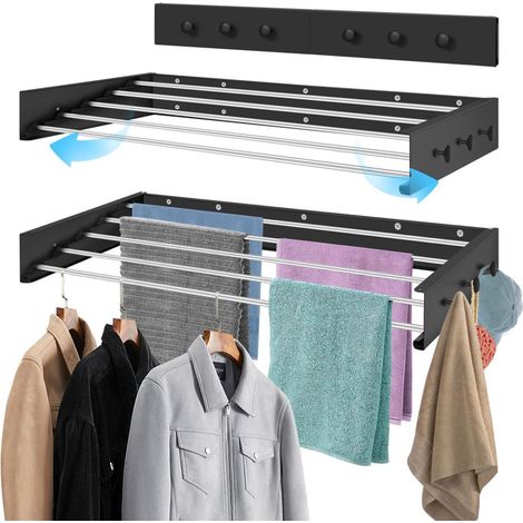 Étendoir à linge mural, de balcon, Capacité de charge 35 kg, Convient pour les buanderies, les salles de bains, les garages, les hôtels et les dortoirs, Black 80cm (1/5)