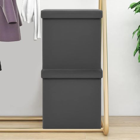 Lot de 2 Coffres de Rangement pliables - Tabourets avec Espace de Rangement Gris PVC BV345088 - BonneVie (1/5)