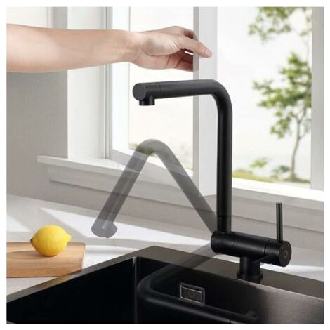 Robinet de cuisine noir, mitigeur de cuisine rétractable sous fenêtre, bec flexible pliable à 90 ° / rotatif à 360 ° / pivotant à 360 °, robinet noir, robinet de cuisine en acier inoxydable, YN0 (1/5)