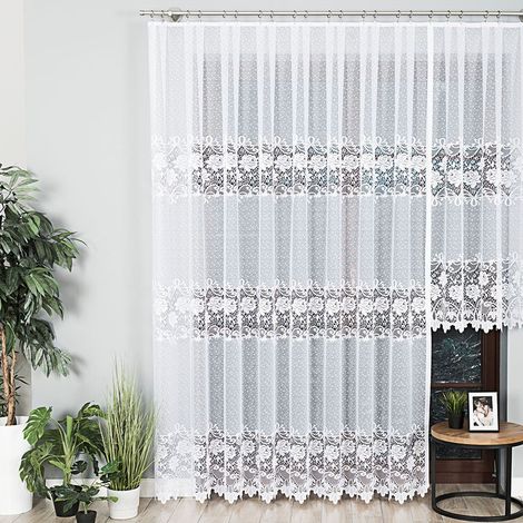 Demetria - Rideau jacquard prêt à poser, ourlet droit - 300 x 250 cm - blanc (1/3)