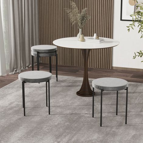 Set di 4 sgabelli impilabili 41,5 x 41,5 x 46 cm in metallo grigio, salvaspazio – MEUBLIV (1/5)