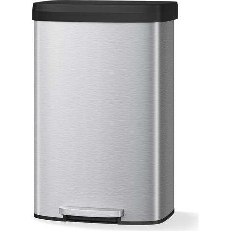 80 L Poubelle de cuisine rectangulaire à pédale, acier inoxydable antirouille – couvercle fermeture douce anti-odeurs, serre-sac, poignée arrière – Couleur : Inox (1/5)